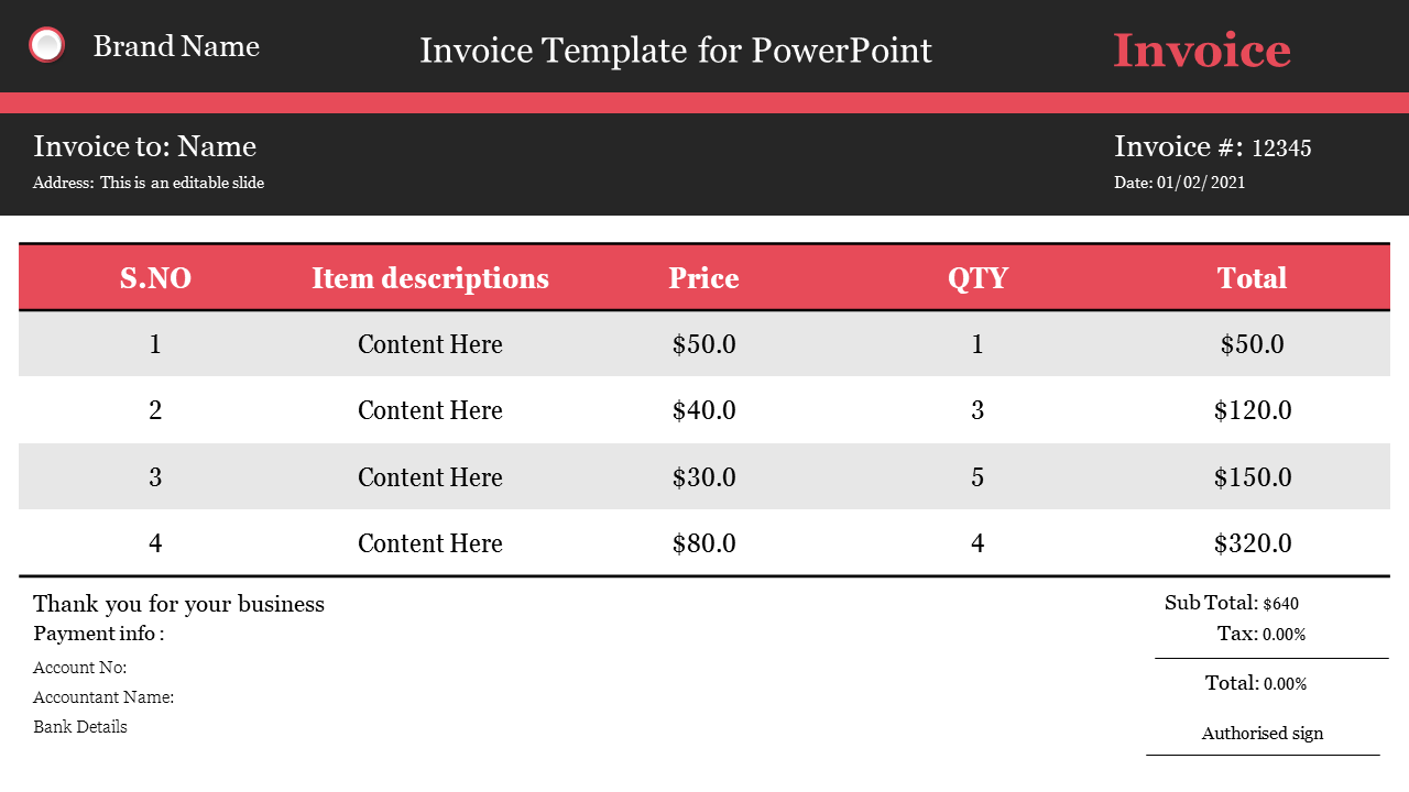 Invoice Template for PowerPoint Template